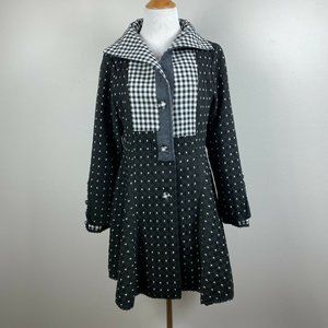 N By Nancy Skirted Coat‎ Jacket M Black White Gingham Mixed Print Lightweight
